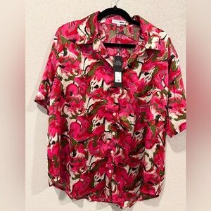 Fashion Nova Women’s Vibrant Pink and Green Floral Blouse